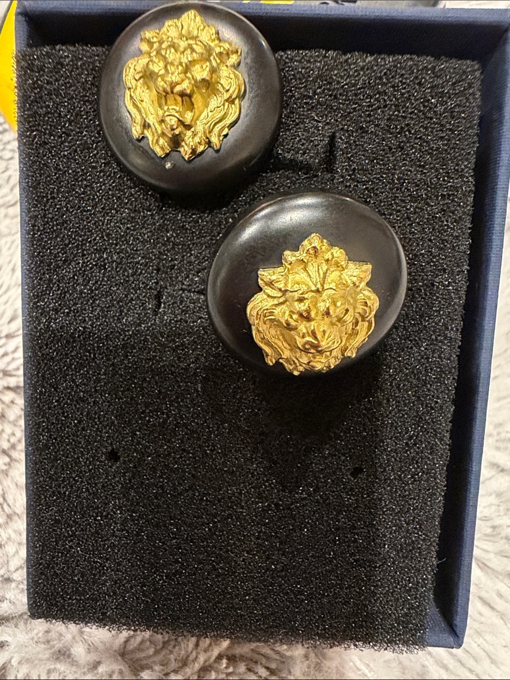 CHANEL Vintage Lion Button Clip-On Earrings in Black and Gold